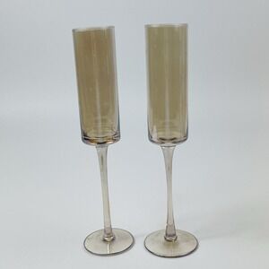 Champagne Flutes Crystal Set of 2 Clear Glass Unmarked Champagne Color Modern